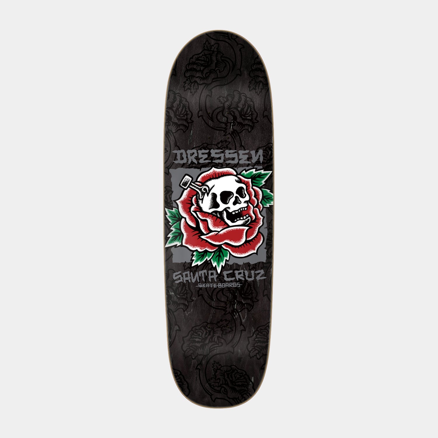 santa-cruz-skateboards-dressen-skull-rose-pro-deck-9-25in-x-31-95in-shaped image 1
