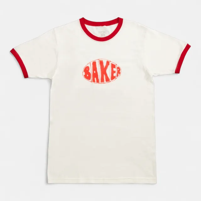 baker-skateboards-sprayed-oval-ringer-tee-white-t-shirt-bianca-con-bordi image 1