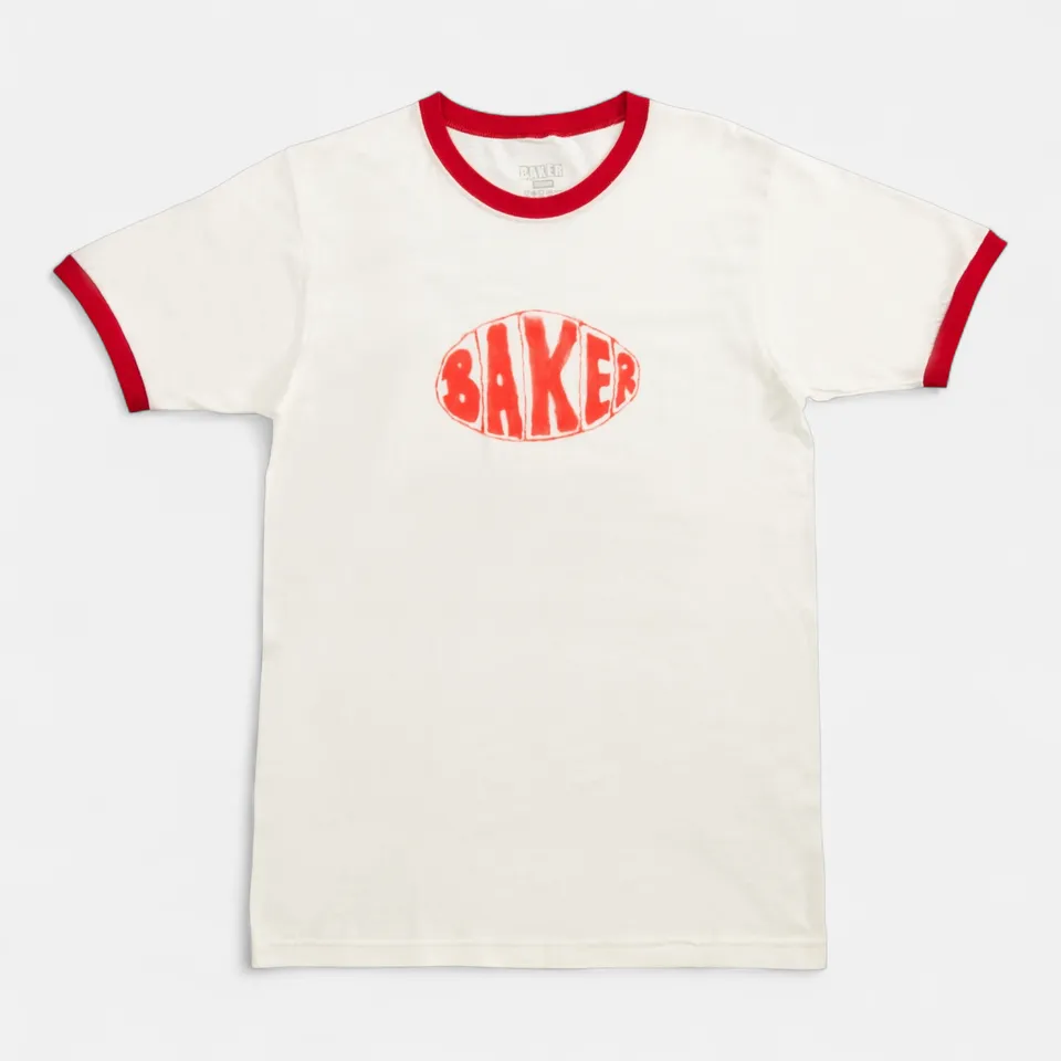 baker-skateboards-sprayed-oval-ringer-tee-white-t-shirt-bianca-con-bordi image 1