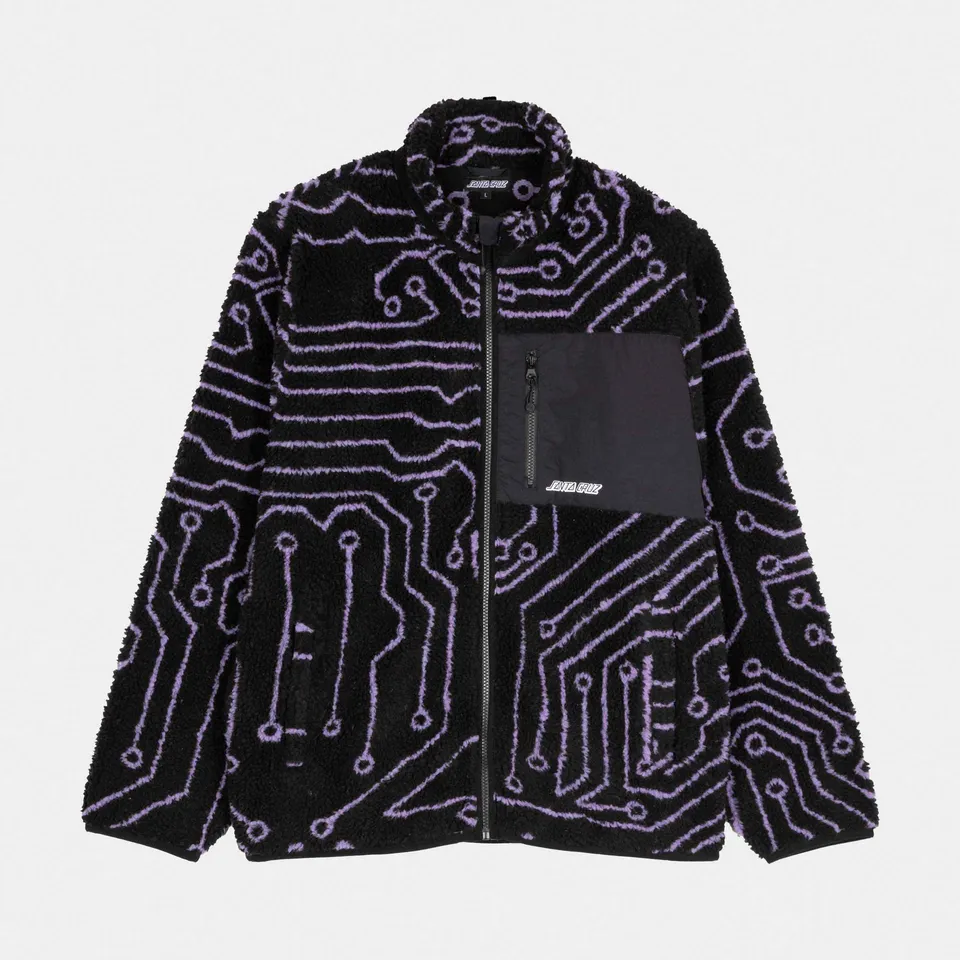 santa-cruz-skateboards-freestyle-jacket-dark-moss-sherpa-con-zip image 1