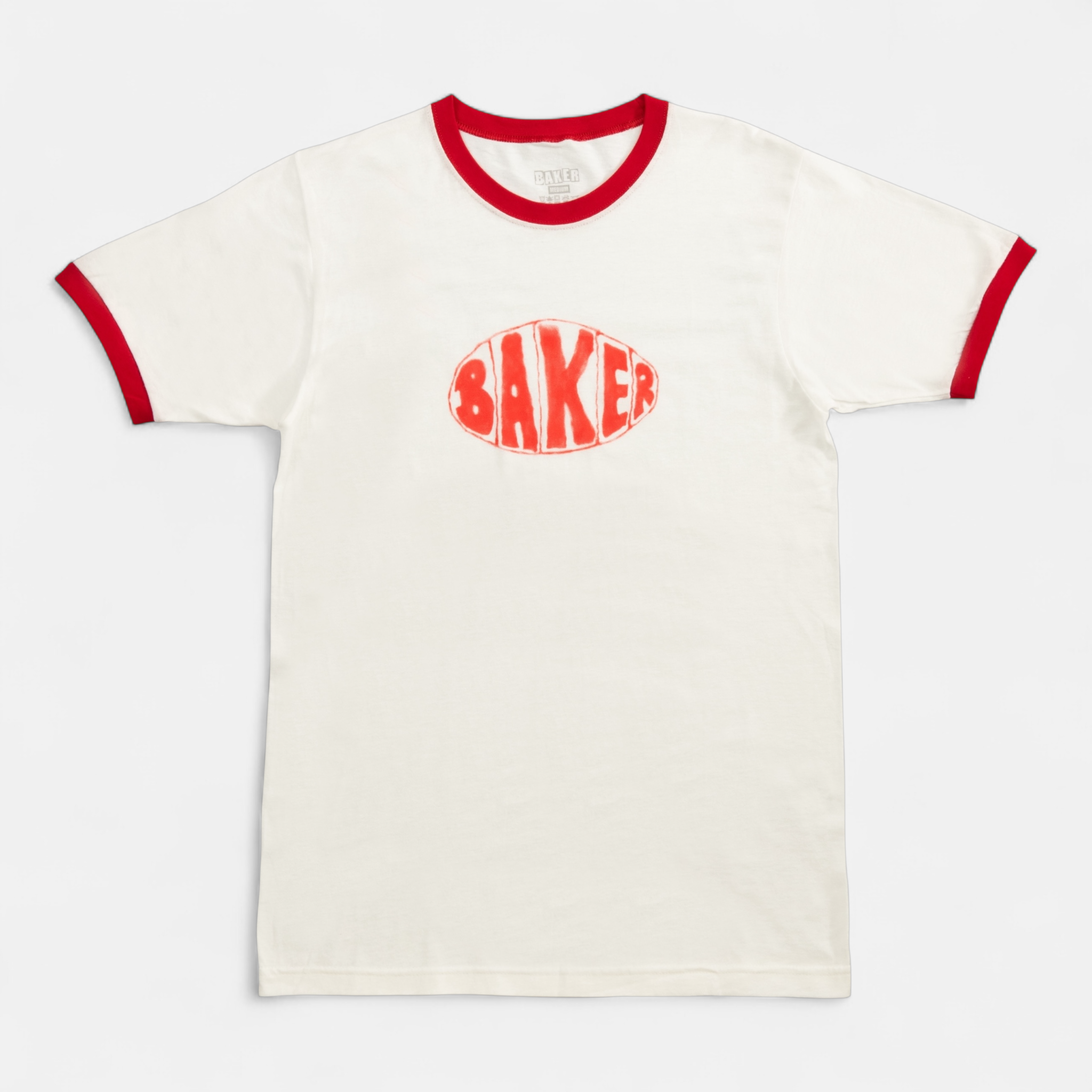 baker-skateboards-sprayed-oval-ringer-tee-white-t-shirt-bianca-con-bordi image 1