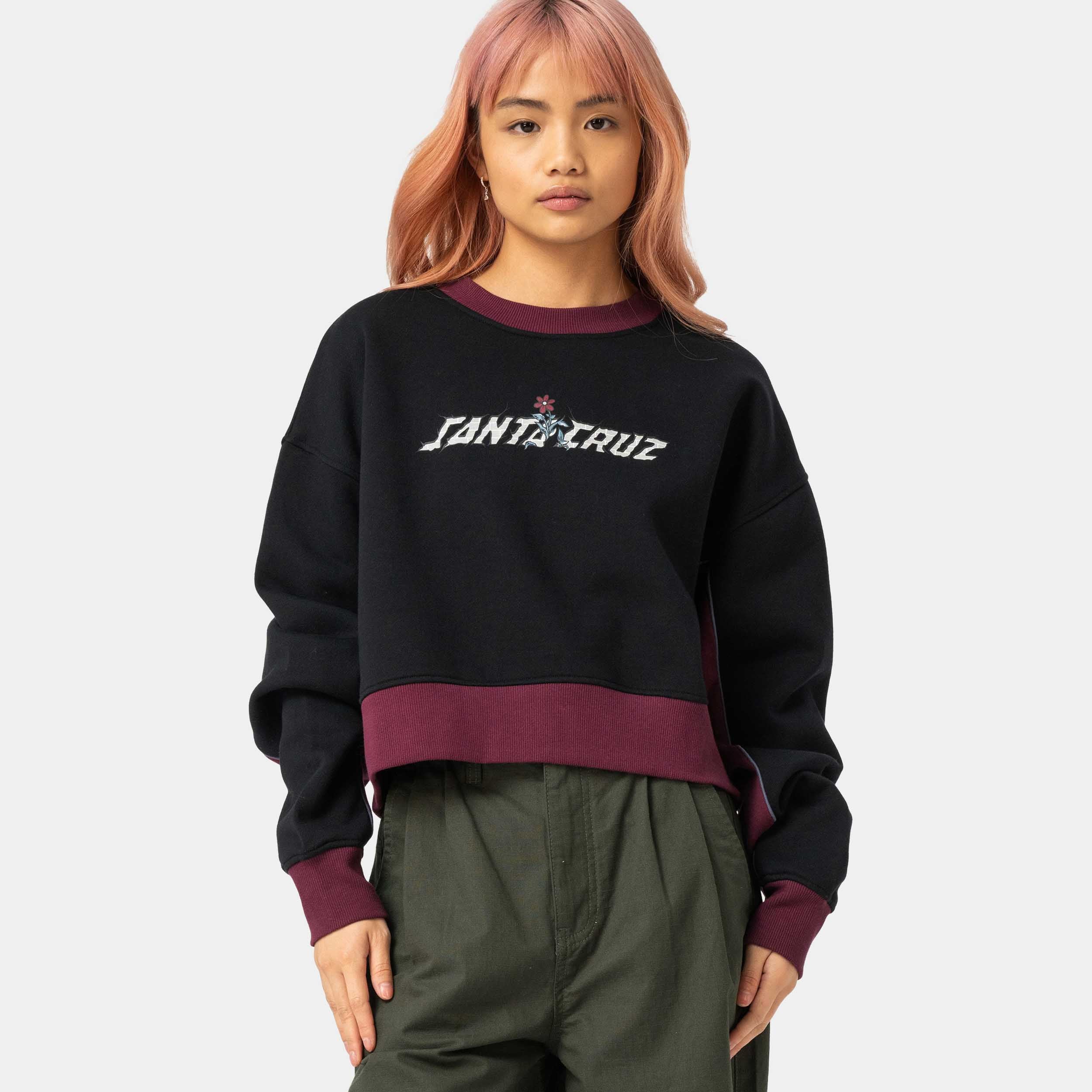 santa-cruz-skateboards-flourish-strip-crew-felpa-girocollo-donna-cropped-oversiz image 2