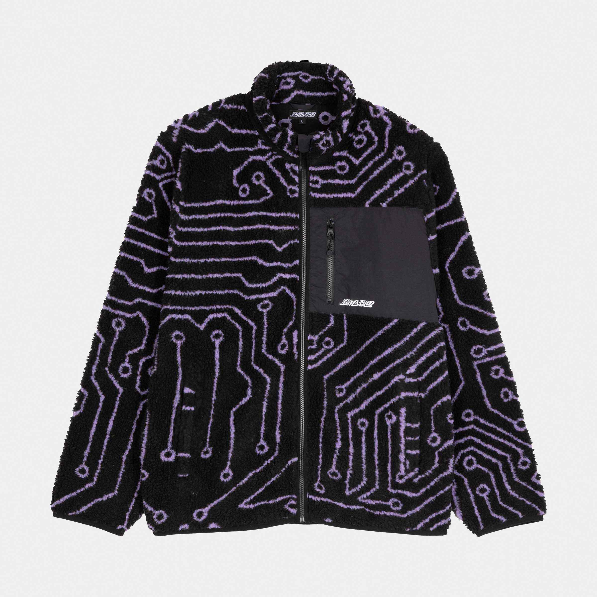 santa-cruz-skateboards-freestyle-jacket-dark-moss-sherpa-con-zip image 1