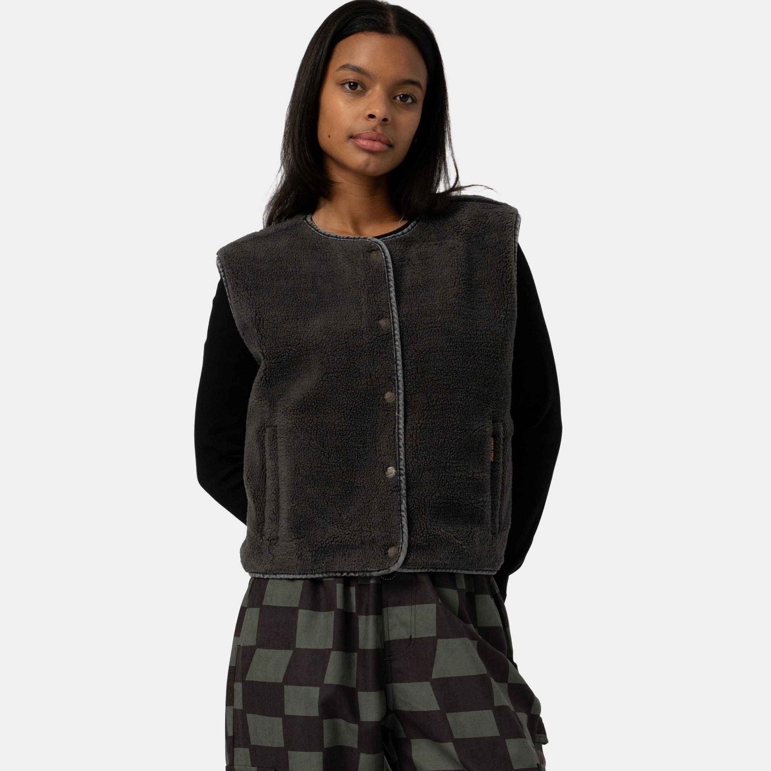 santa-cruz-skateboards-workers-gilet-reversibile-donna-denim-sherpa image 3