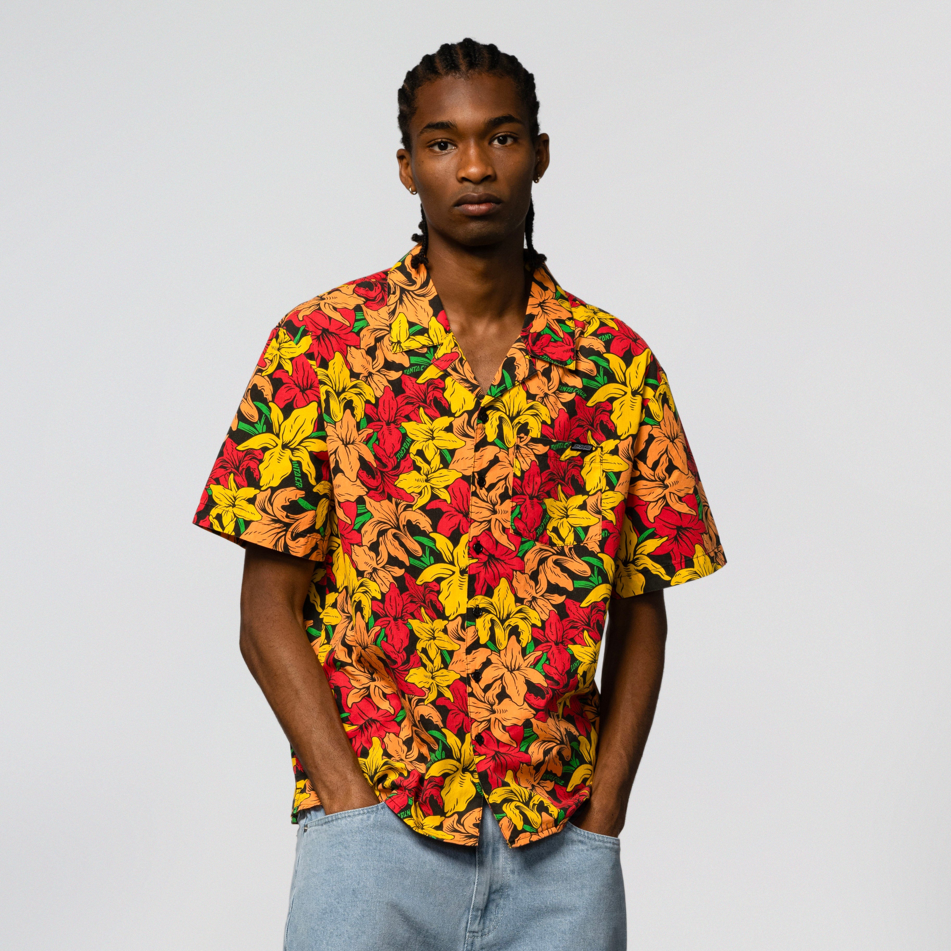 santa-cruz-skateboards-wooten-flowers-camicia-manica-corta-boxy-fit image 4