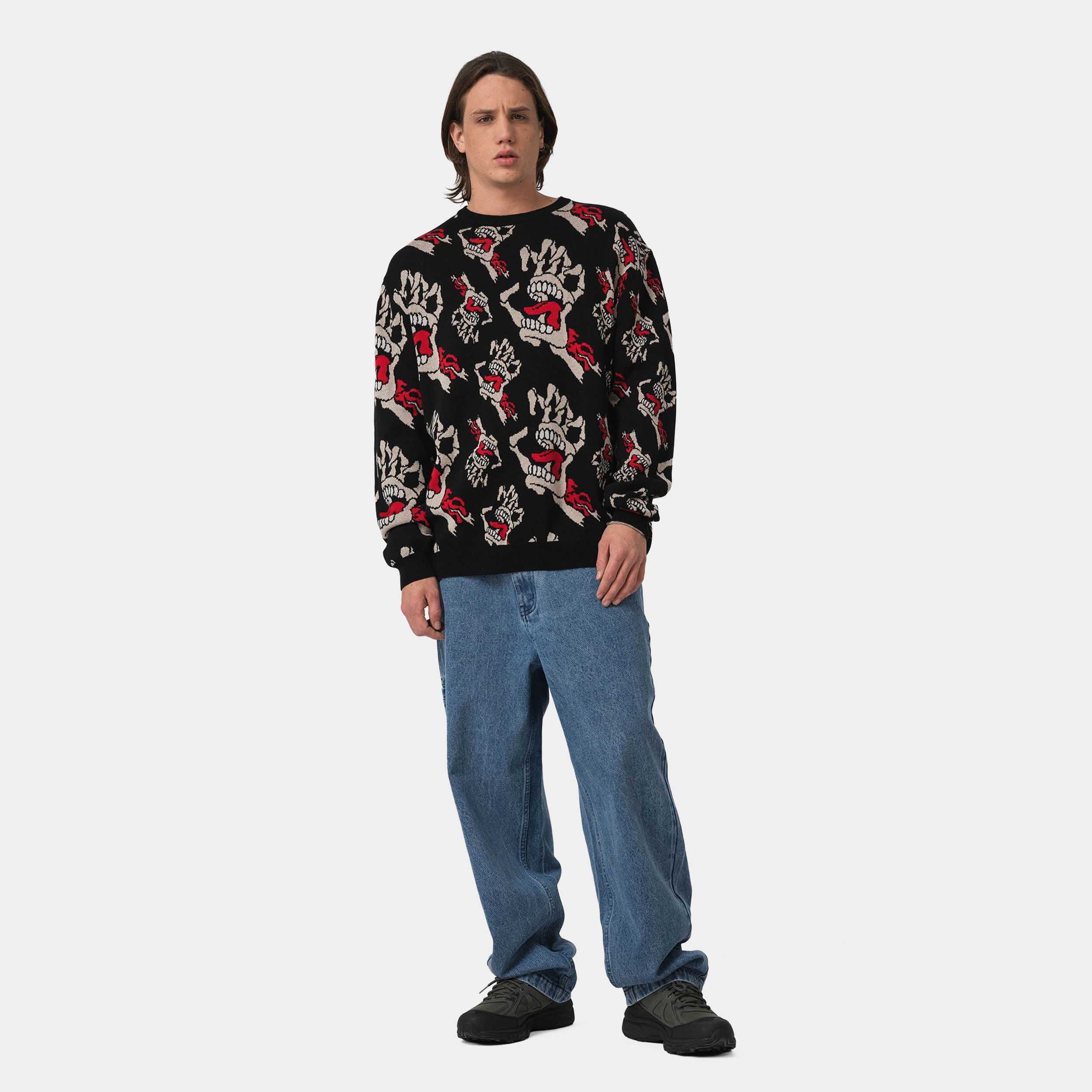 santa-cruz-skateboards-bone-hands-all-over-knit-crew-maglia-girocollo-uomo image 5