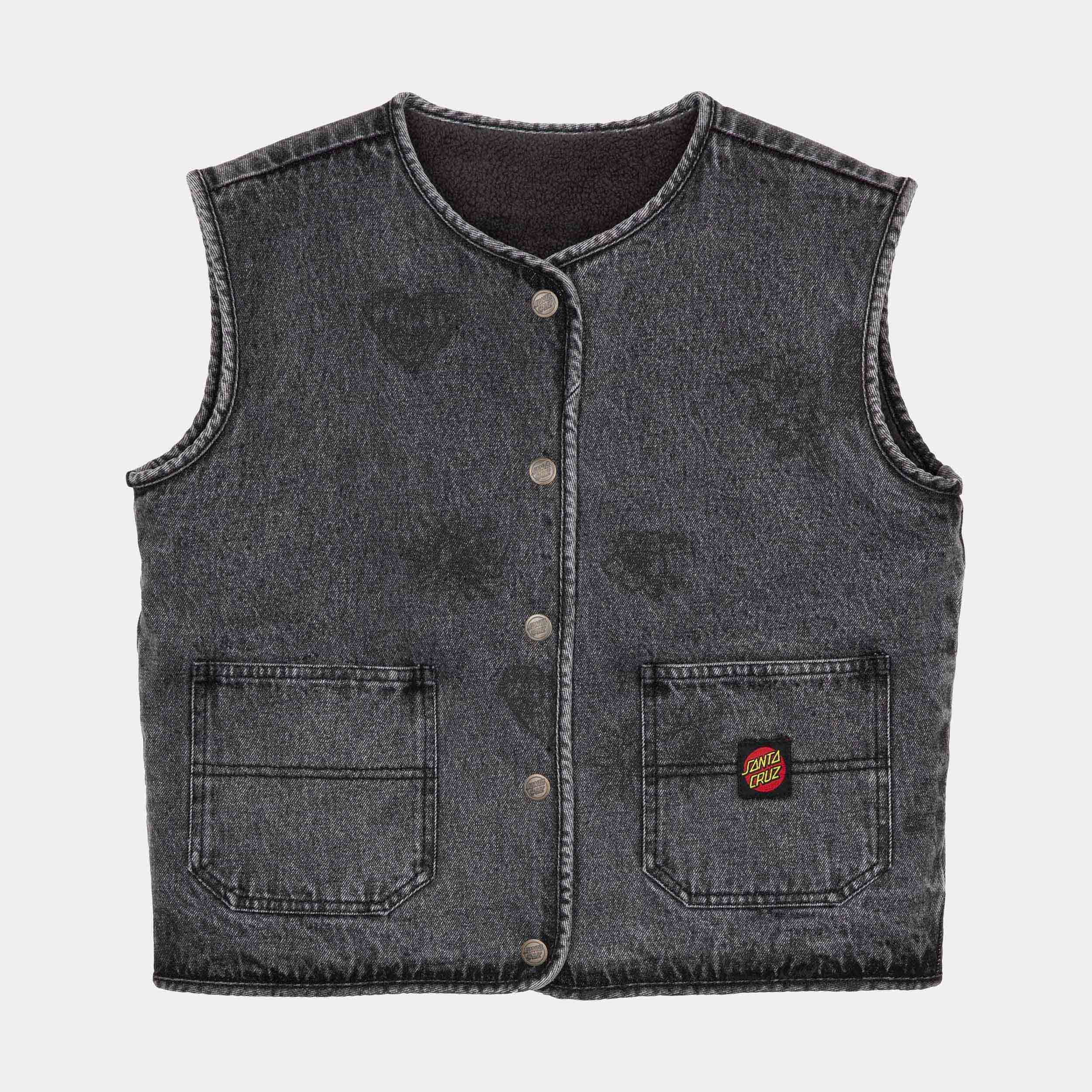 santa-cruz-skateboards-workers-gilet-reversibile-donna-denim-sherpa image 1