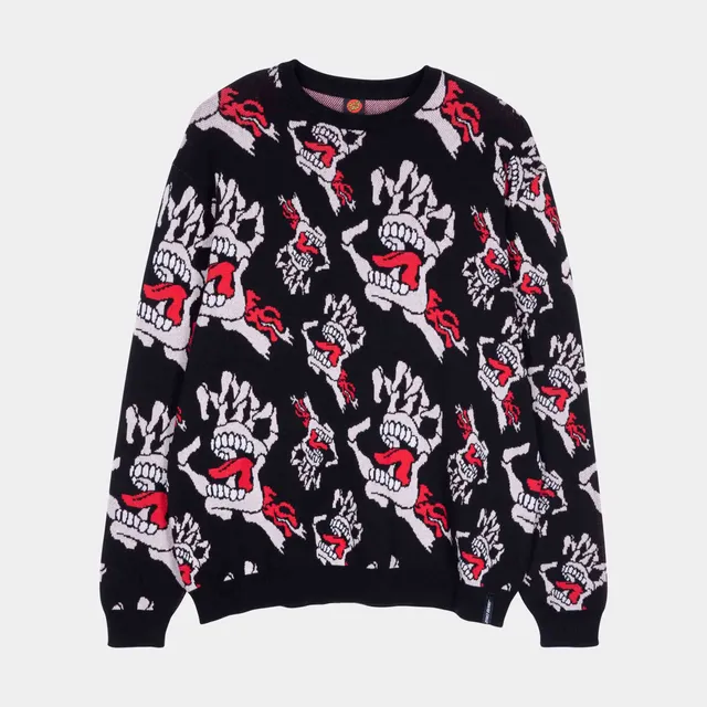 santa-cruz-skateboards-bone-hands-all-over-knit-crew-maglia-girocollo-uomo image 1