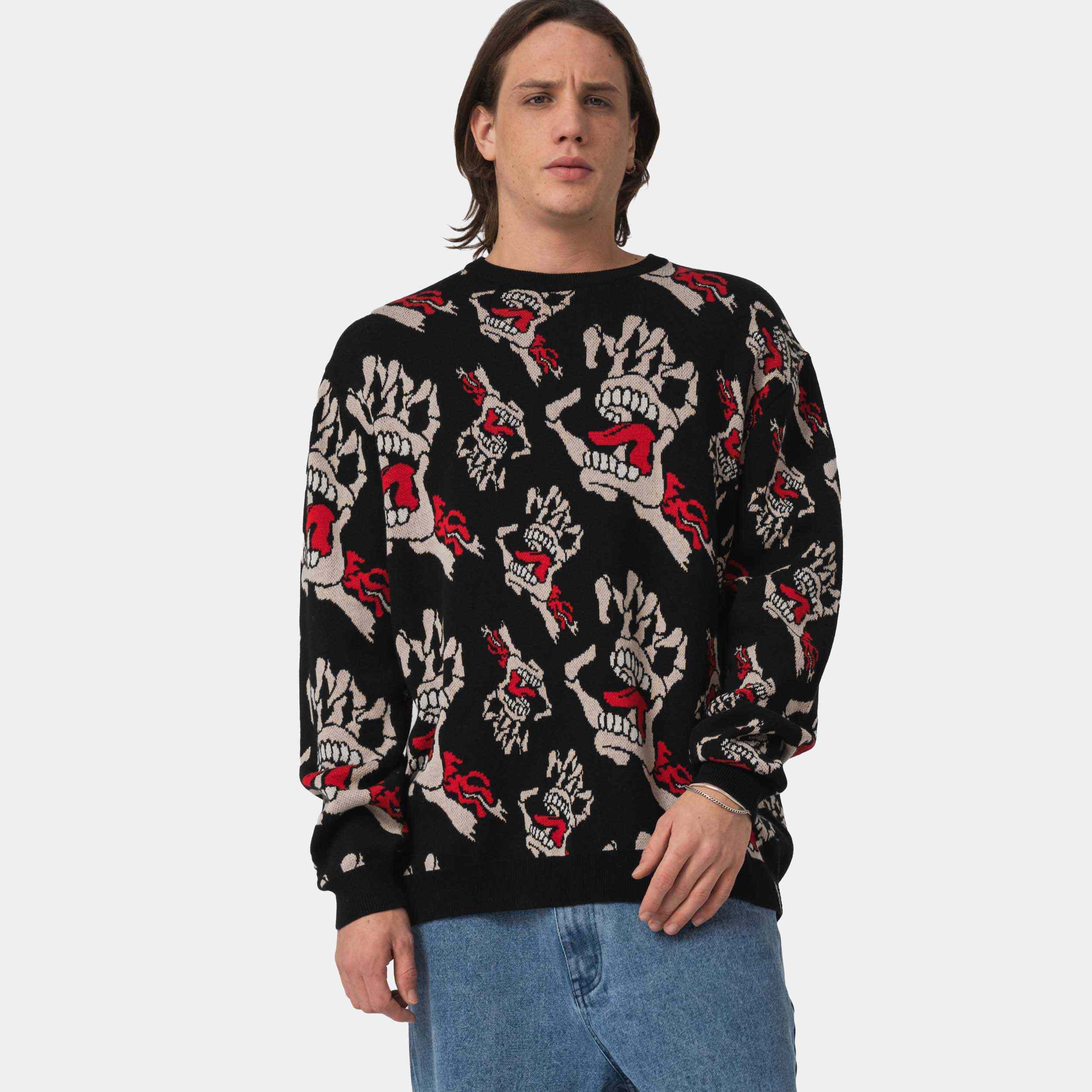 santa-cruz-skateboards-bone-hands-all-over-knit-crew-maglia-girocollo-uomo image 3