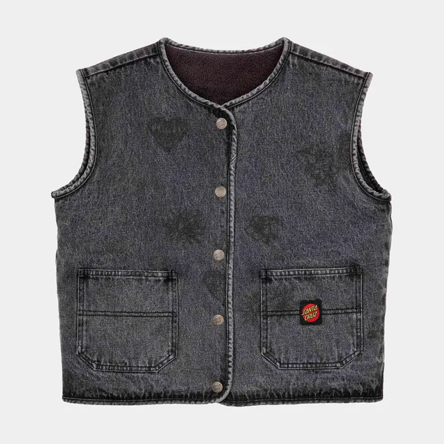 santa-cruz-skateboards-workers-gilet-reversibile-donna-denim-sherpa image 1