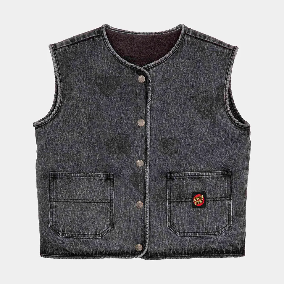 santa-cruz-skateboards-workers-gilet-reversibile-donna-denim-sherpa image 1
