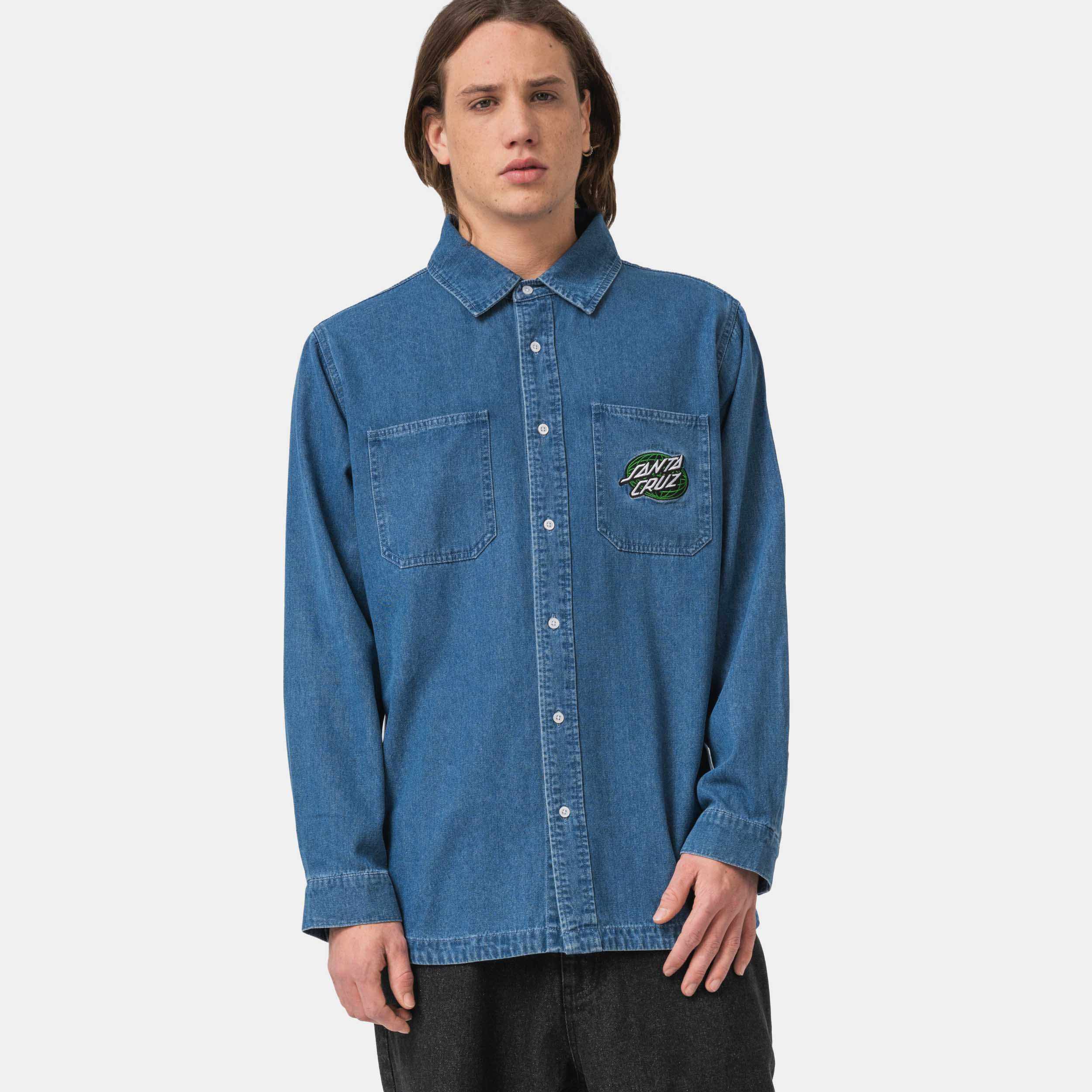 santa-cruz-skateboards-global-oval-dot-camicia-denim-uomo-manica-lunga image 3