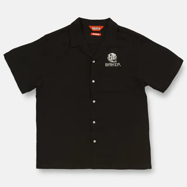 baker-skateboards-skull-button-up-black-camicia-nera-teschio image 1