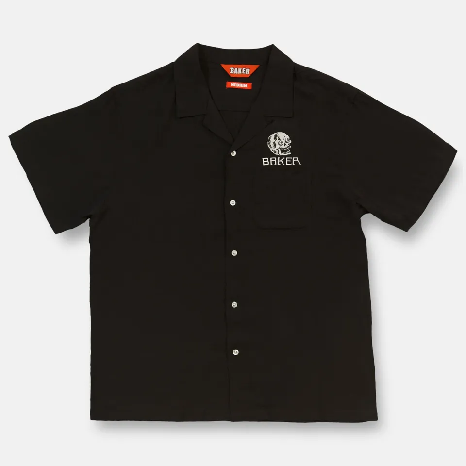 baker-skateboards-skull-button-up-black-camicia-nera-teschio image 1