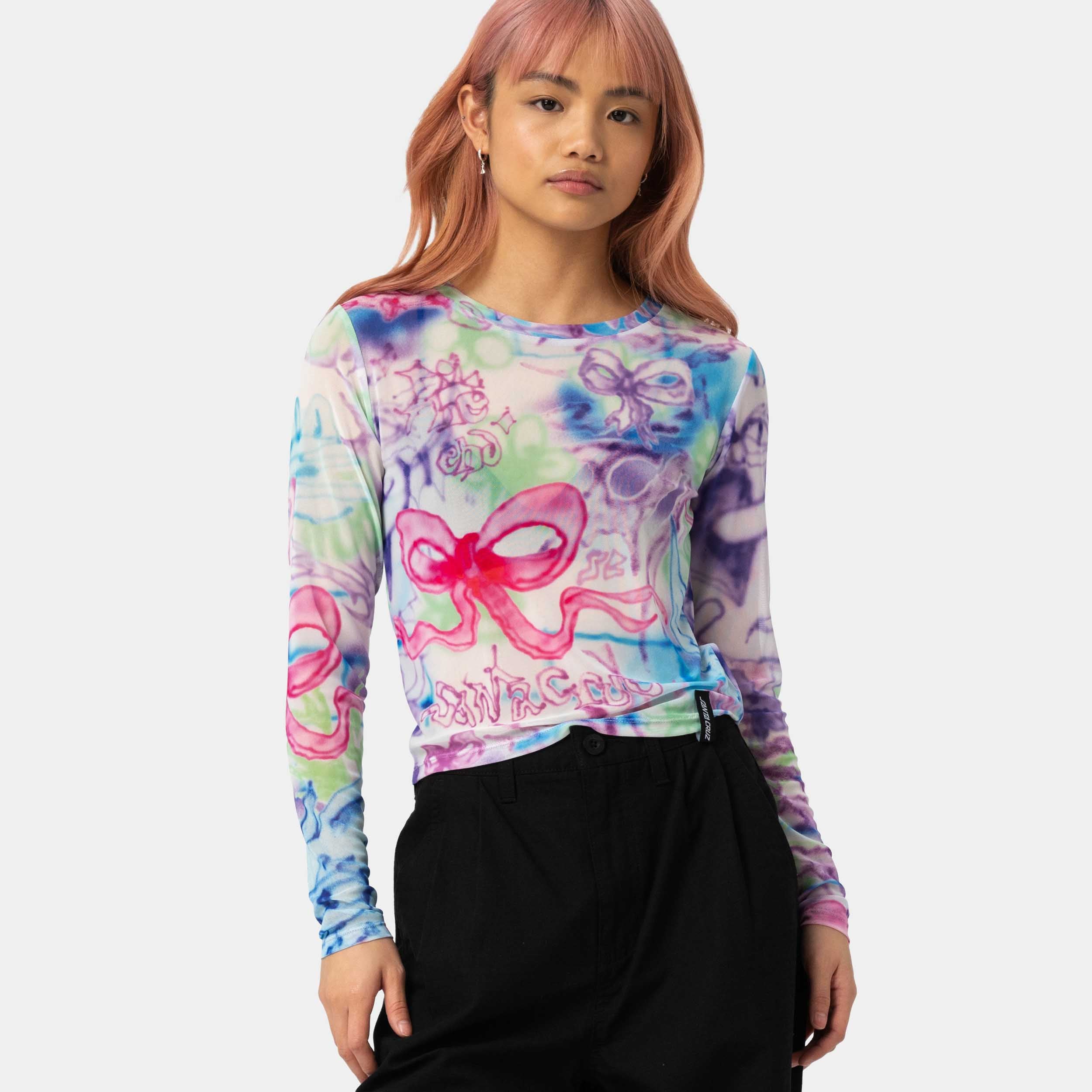 santa-cruz-skateboards-strip-digi-mesh-top-a-maniche-lunghe-donna image 3