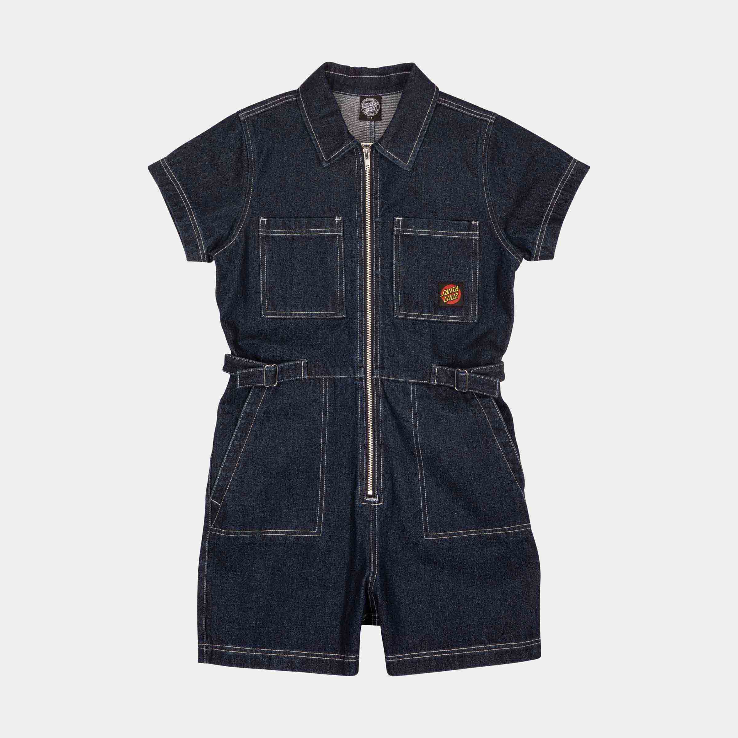 santa-cruz-skateboards-line-up-utility-tuta-donna-corta-denim-zip image 1
