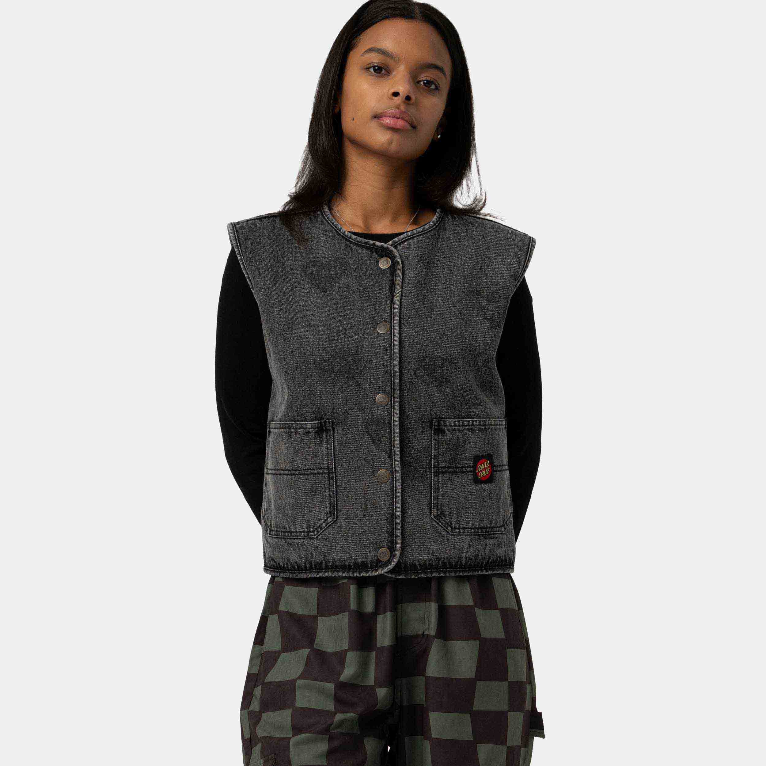 santa-cruz-skateboards-workers-gilet-reversibile-donna-denim-sherpa image 7