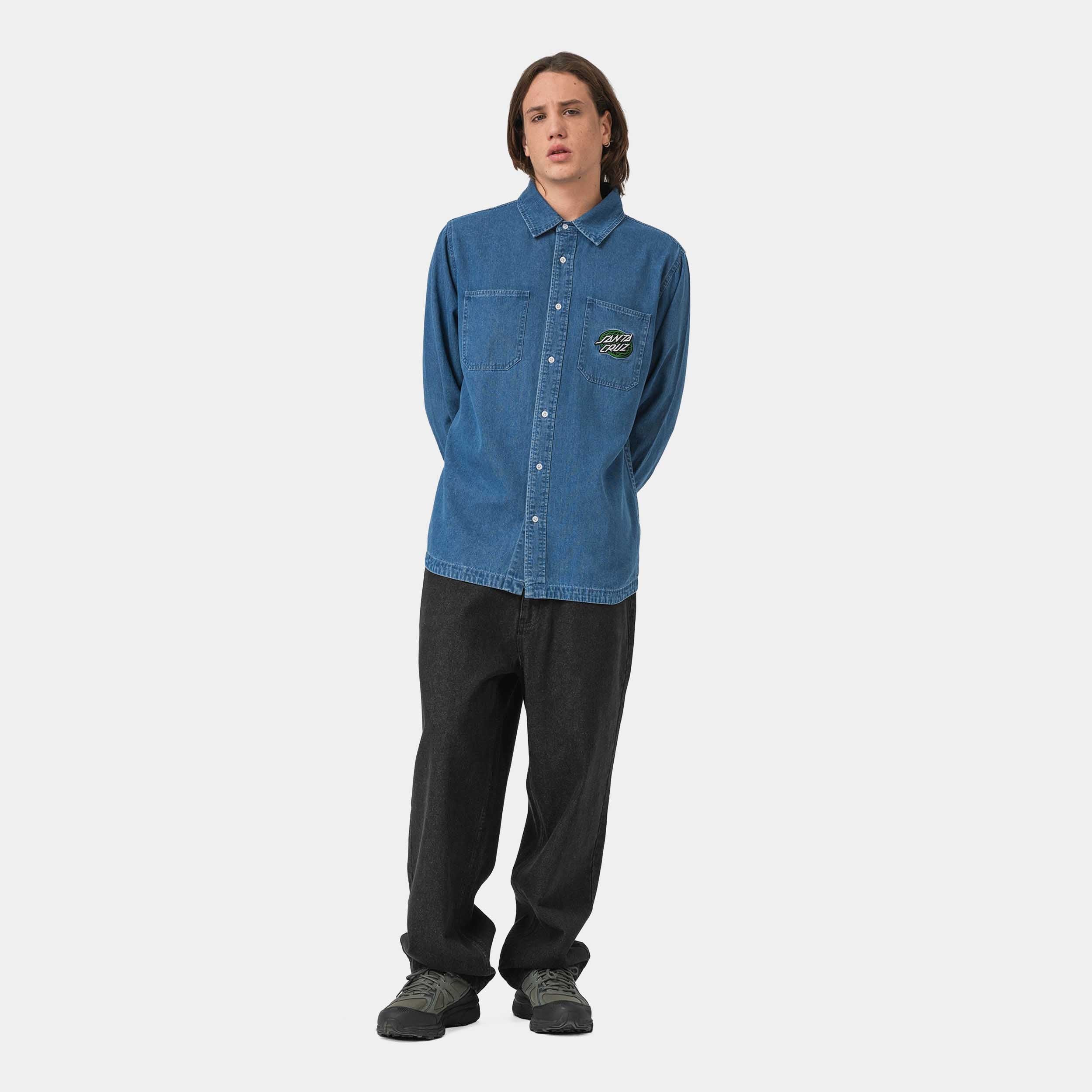 santa-cruz-skateboards-global-oval-dot-camicia-denim-uomo-manica-lunga image 5