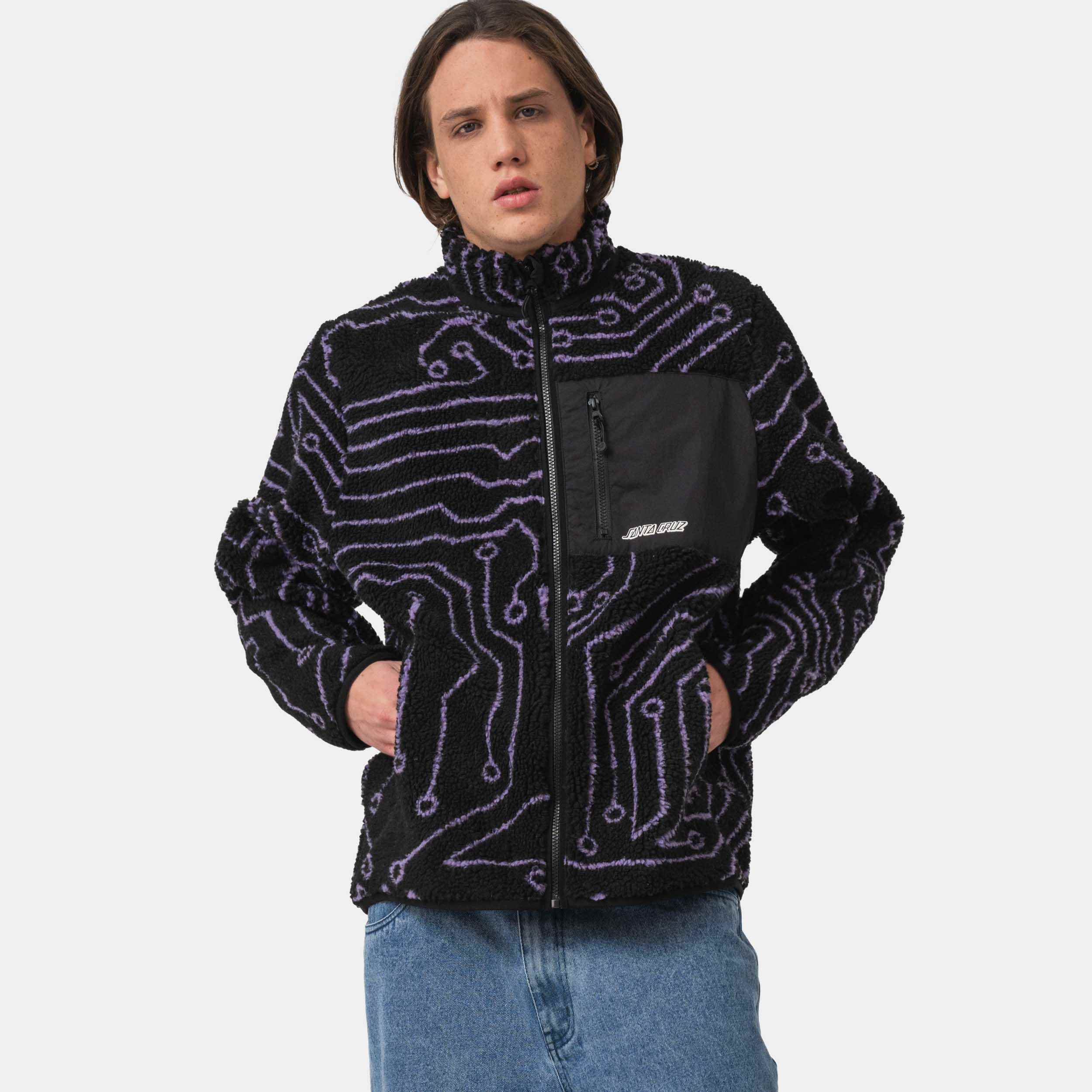 santa-cruz-skateboards-freestyle-jacket-dark-moss-sherpa-con-zip image 3
